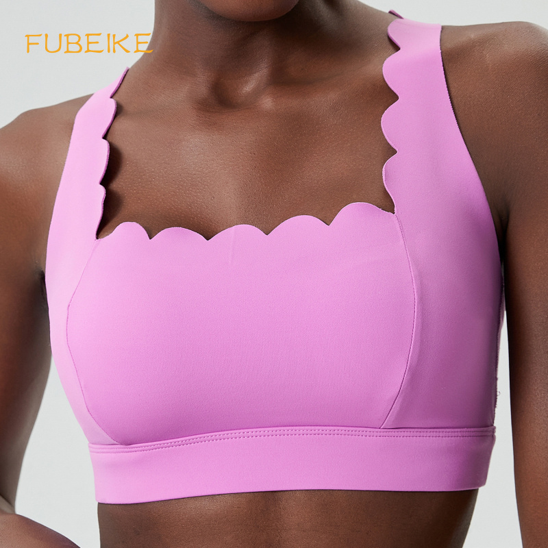 Sports Bra Racerback - FUBEIKE Small Wave Double-Shoulder Strap Underwear