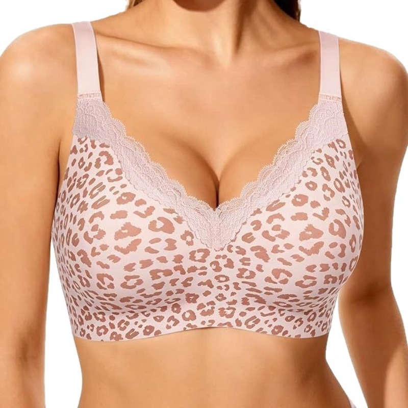 Wirefree Bra Comfort - Pink Leopard Print Lace Wire-Free Seamless
