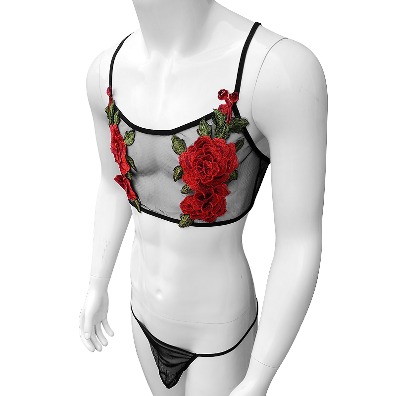 Sexy Embroidery Mens See Throu - Sheer Mesh Bra review and price