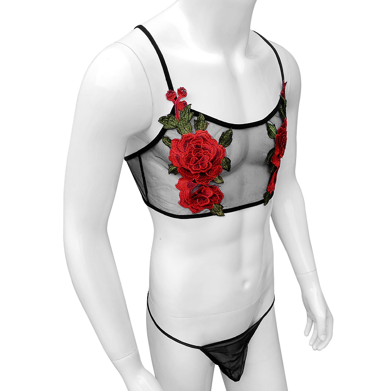 Sexy Embroidery Mens See Throu - Sheer Mesh Bra review and price